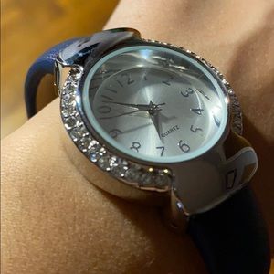 Navy Diamond Faced Watch